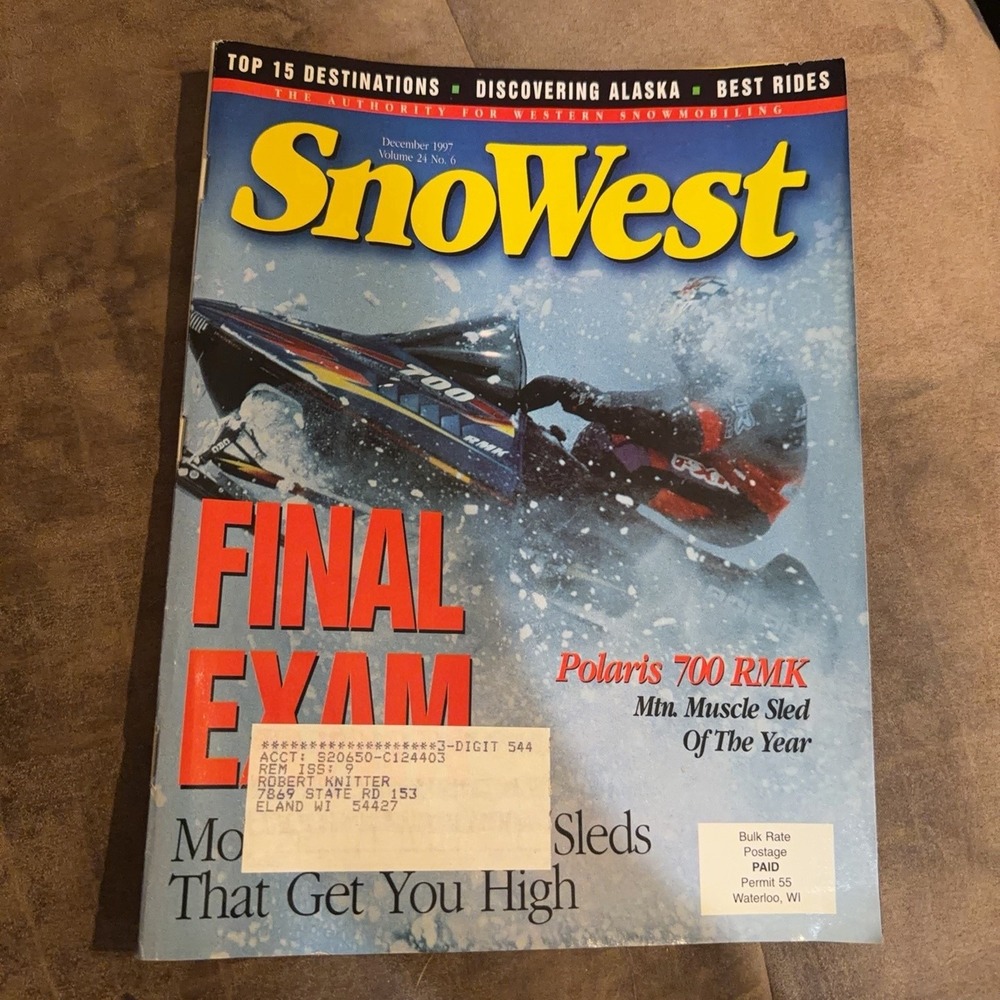 Vtg SnoWest Magazine December 1997 Polaris 700 RMK Snowmobile Sports Illustrated